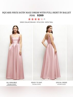 Dessy Collection Ballet Pink Satin Square-Neck Maxi Dress